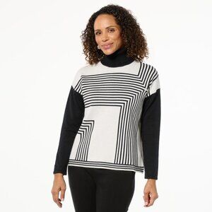 Wynne Collection Soft KNIT Jacquard Turtleneck Sweater Size 1X Striped Comfort